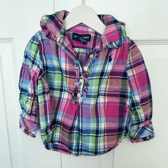 Ralph Lauren Other - Ralph Lauren Baby Girl Plaid Shirt w Ruffles - 12 months